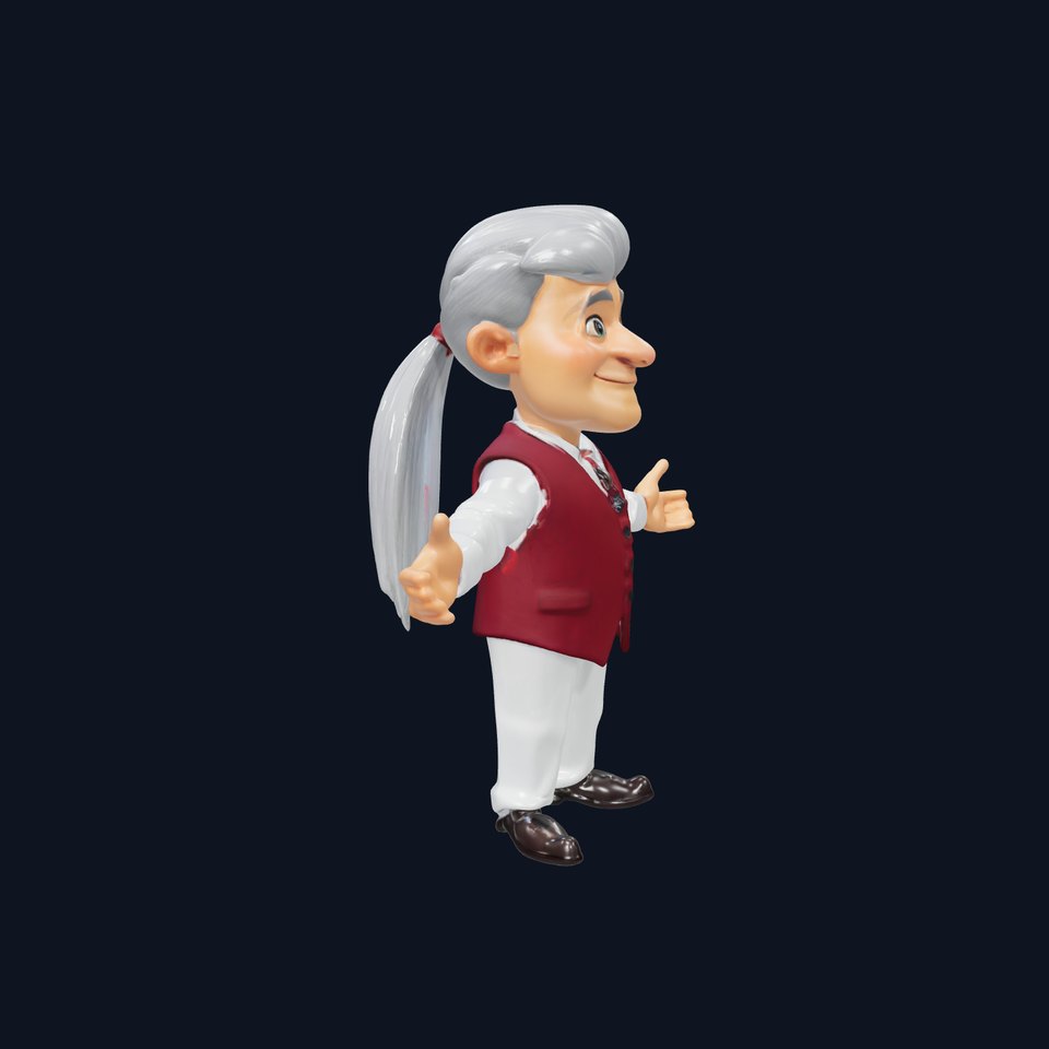 Elderly Man Character Model with Suit Rigged and Animated